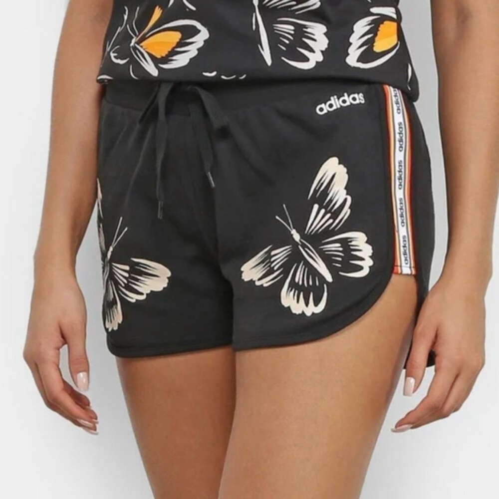 Adidas x FARM Rio Shorts Womens Small Black Butterfly Print Pacer 90s Y2K Sporty
